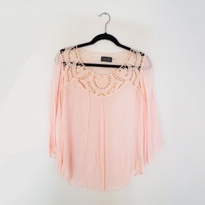 ASTR blouse with flutter sleeves and lace detail